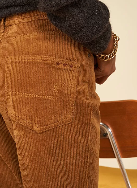 Online Sud Express Pantalon Boyfriend Velours Camel Pavlina