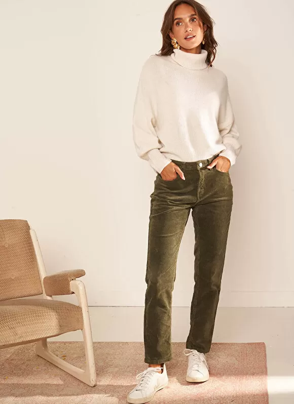 Cheap Sud Express Pantalon Boyfriend Velours Kaki Pavlina