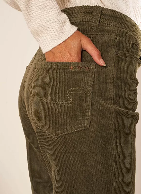 Cheap Sud Express Pantalon Boyfriend Velours Kaki Pavlina