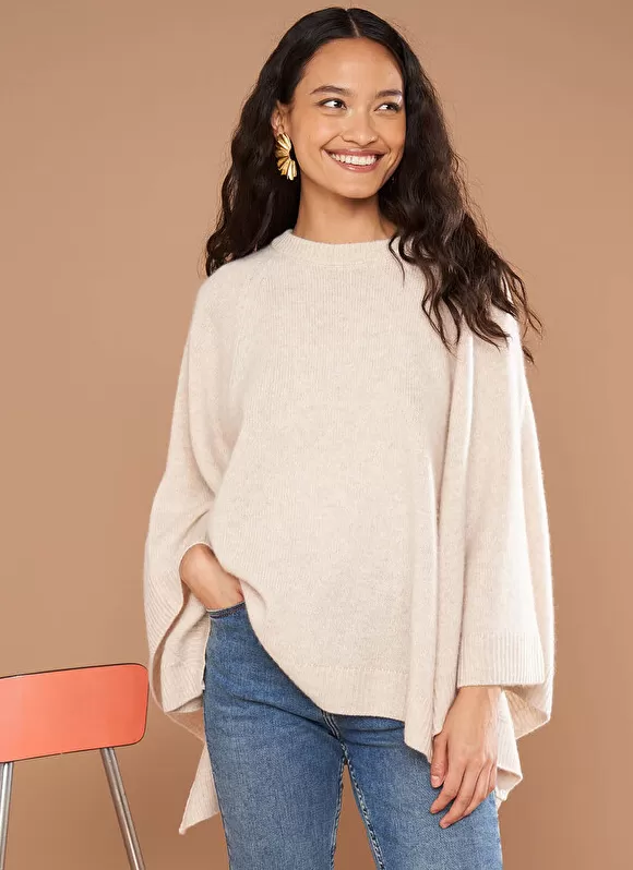 Sale Sud Express Poncho 100% Cachemire Beige Chine Paulo
