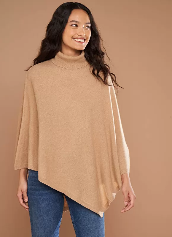 New Sud Express Poncho Asymetrique En Cachemire Camel Presta