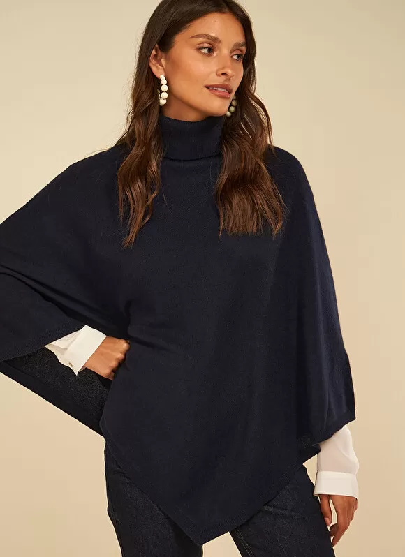 New Sud Express Poncho Asymetrique En Cachemire Marine Presta