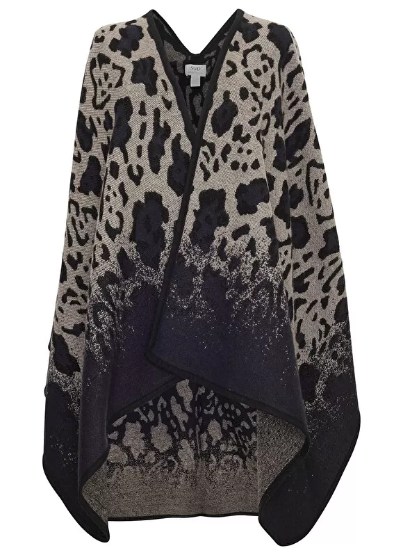 Discount Sud Express Poncho En Maille Imprime Leopard Bleu Emiliana