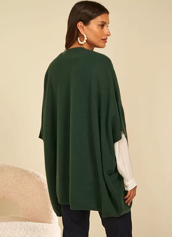 Outlet Sud Express Poncho Long Et Ouvert Pur Cachemire Basilic Gwenaelle