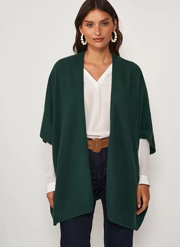 Outlet Sud Express Poncho Long Et Ouvert Pur Cachemire Basilic Gwenaelle