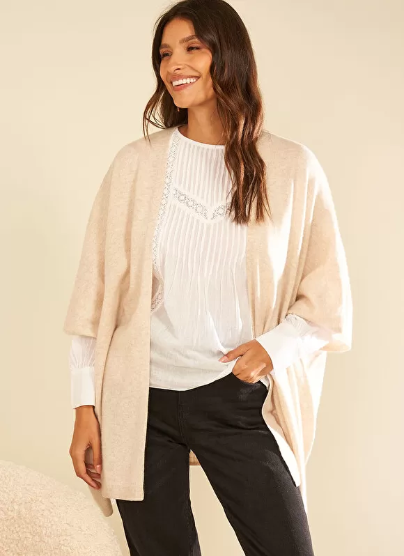 Outlet Sud Express Poncho Long Et Ouvert Pur Cachemire Beige Chine Gwenaelle