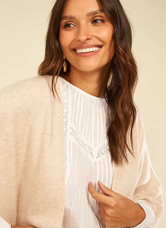 Outlet Sud Express Poncho Long Et Ouvert Pur Cachemire Beige Chine Gwenaelle