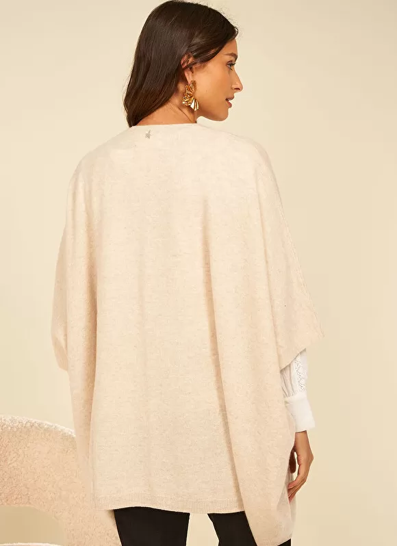 Outlet Sud Express Poncho Long Et Ouvert Pur Cachemire Beige Chine Gwenaelle