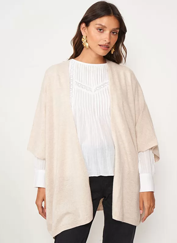 Outlet Sud Express Poncho Long Et Ouvert Pur Cachemire Beige Chine Gwenaelle