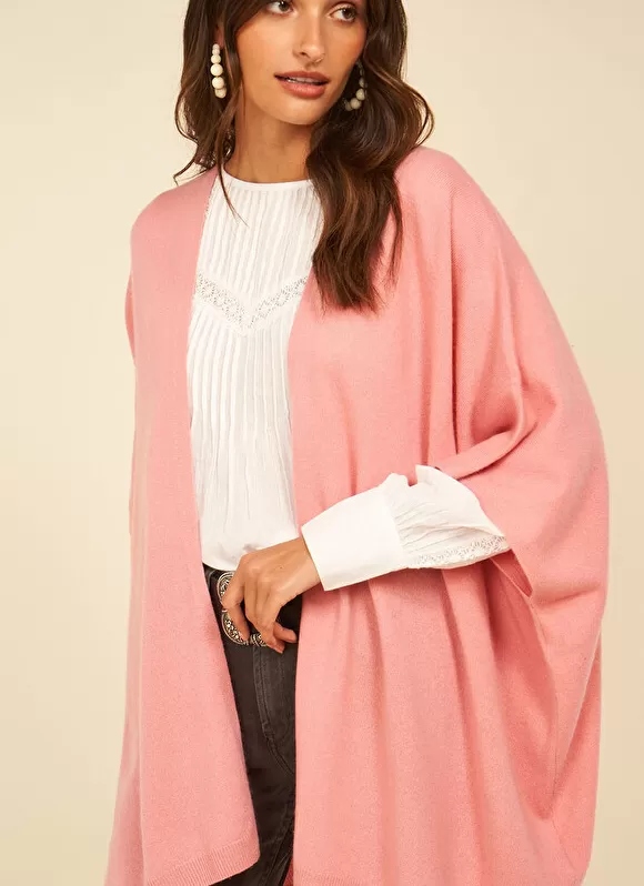 New Sud Express Poncho Long Et Ouvert Pur Cachemire Blush Gwenaelle