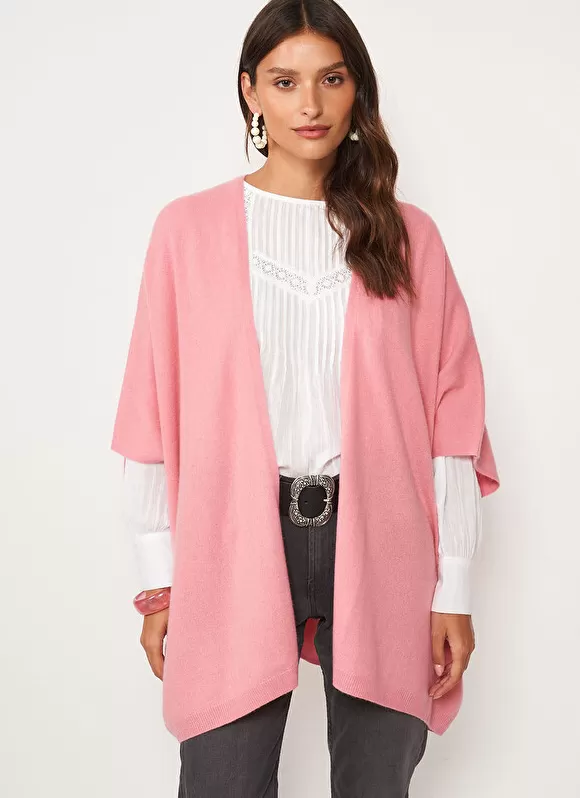 New Sud Express Poncho Long Et Ouvert Pur Cachemire Blush Gwenaelle