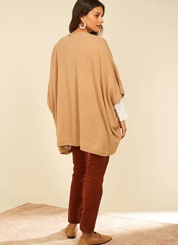 Store Sud Express Poncho Long Et Ouvert Pur Cachemire Camel Gwenaelle