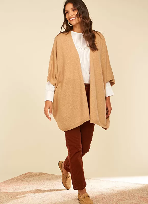 Store Sud Express Poncho Long Et Ouvert Pur Cachemire Camel Gwenaelle