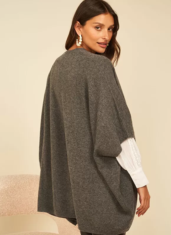 Flash Sale Sud Express Poncho Long Et Ouvert Pur Cachemire Gris Chine Gwenaelle