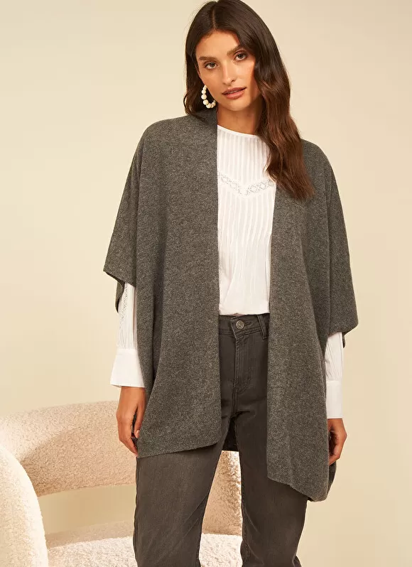 Flash Sale Sud Express Poncho Long Et Ouvert Pur Cachemire Gris Chine Gwenaelle