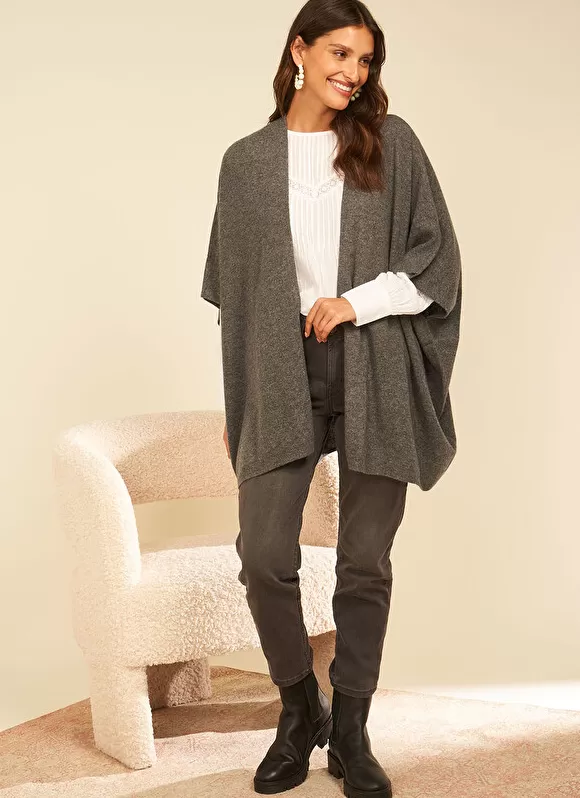 Flash Sale Sud Express Poncho Long Et Ouvert Pur Cachemire Gris Chine Gwenaelle