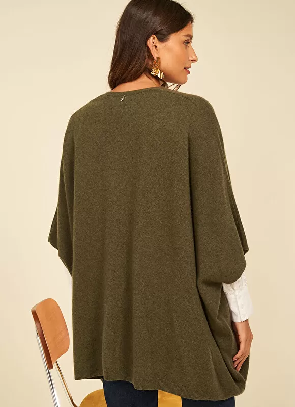 Store Sud Express Poncho Long Et Ouvert Pur Cachemire Kaki Gwenaelle