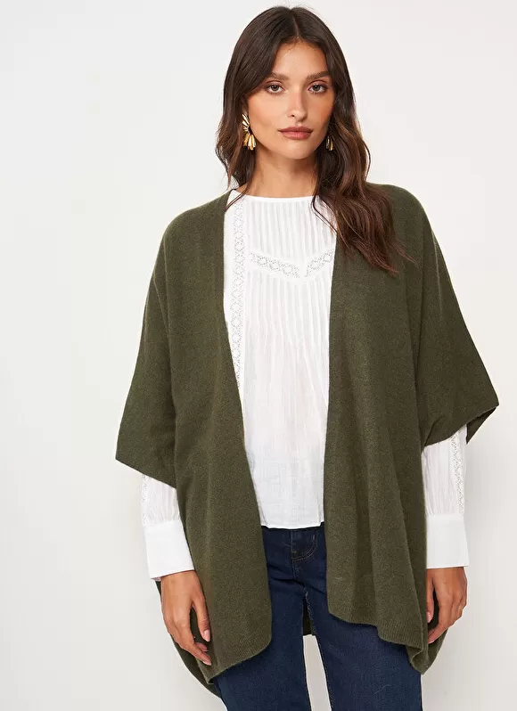 Store Sud Express Poncho Long Et Ouvert Pur Cachemire Kaki Gwenaelle