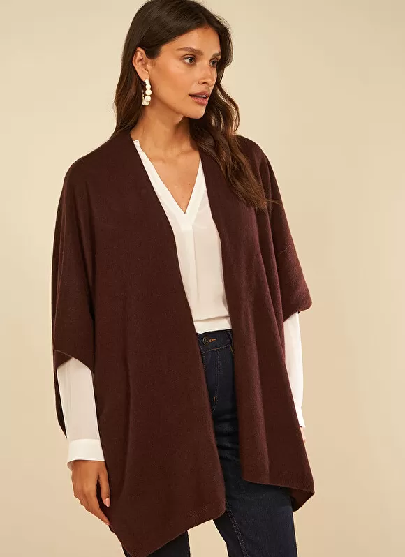Shop Sud Express Poncho Long Et Ouvert Pur Cachemire Marron Gwenaelle