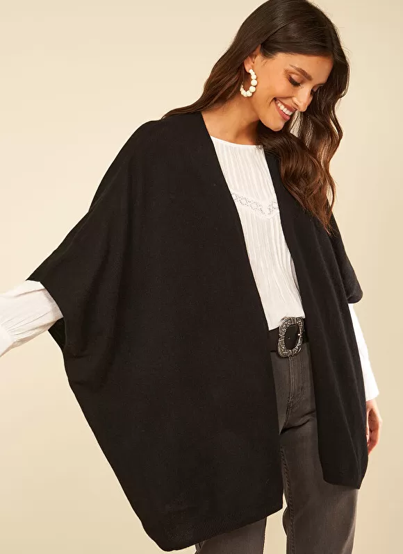 Cheap Sud Express Poncho Long Et Ouvert Pur Cachemire Noir Gwenaelle
