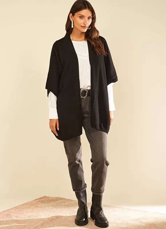 Cheap Sud Express Poncho Long Et Ouvert Pur Cachemire Noir Gwenaelle