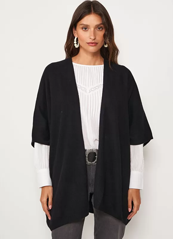 Cheap Sud Express Poncho Long Et Ouvert Pur Cachemire Noir Gwenaelle