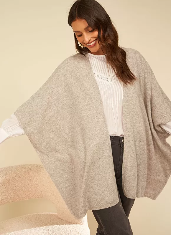 Outlet Sud Express Poncho Long Et Ouvert Pur Cachemire Perle Chine Gwenaelle