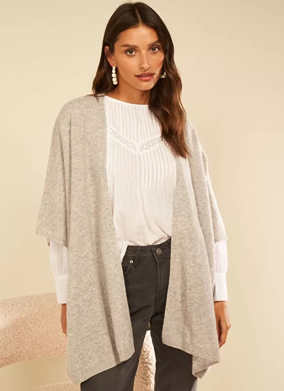 Outlet Sud Express Poncho Long Et Ouvert Pur Cachemire Perle Chine Gwenaelle