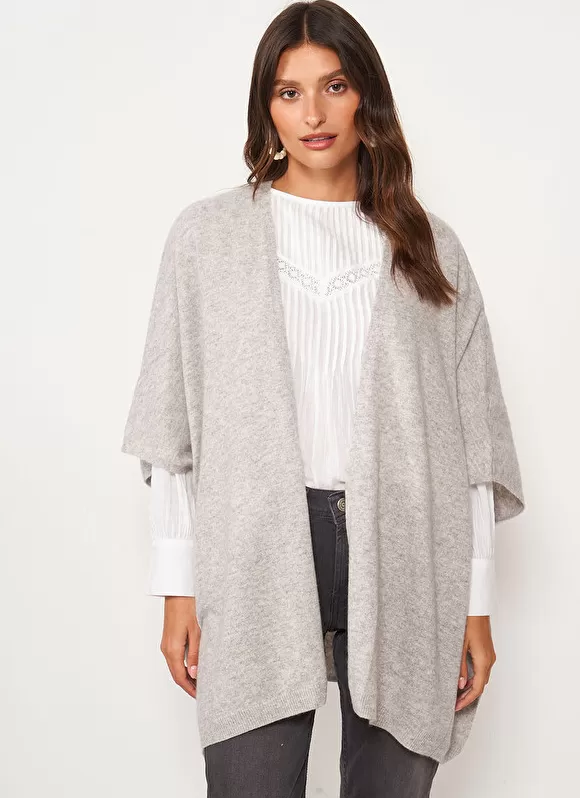 Outlet Sud Express Poncho Long Et Ouvert Pur Cachemire Perle Chine Gwenaelle