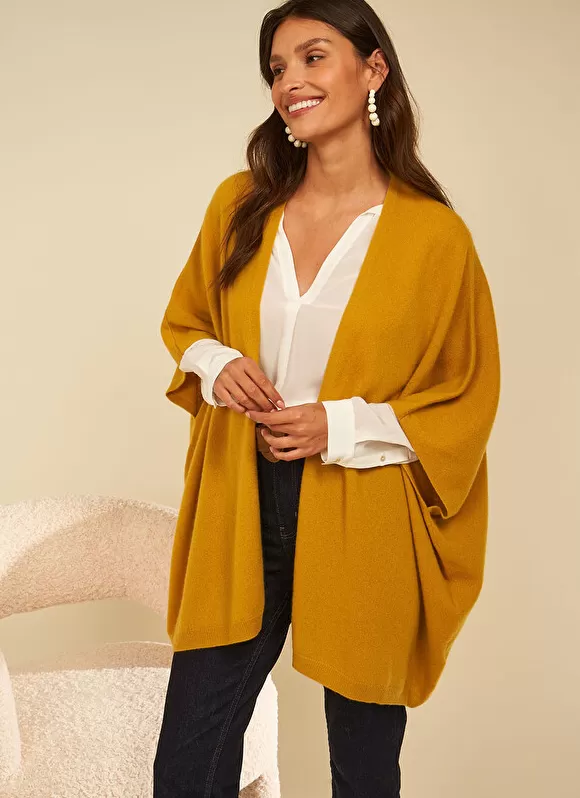 Outlet Sud Express Poncho Long Et Ouvert Pur Cachemire Safran Gwenaelle