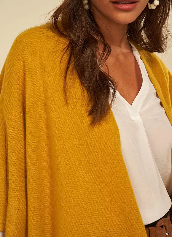 Outlet Sud Express Poncho Long Et Ouvert Pur Cachemire Safran Gwenaelle