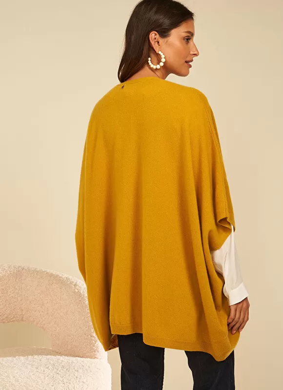 Outlet Sud Express Poncho Long Et Ouvert Pur Cachemire Safran Gwenaelle