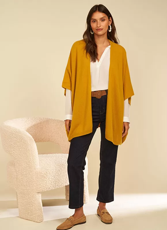 Outlet Sud Express Poncho Long Et Ouvert Pur Cachemire Safran Gwenaelle
