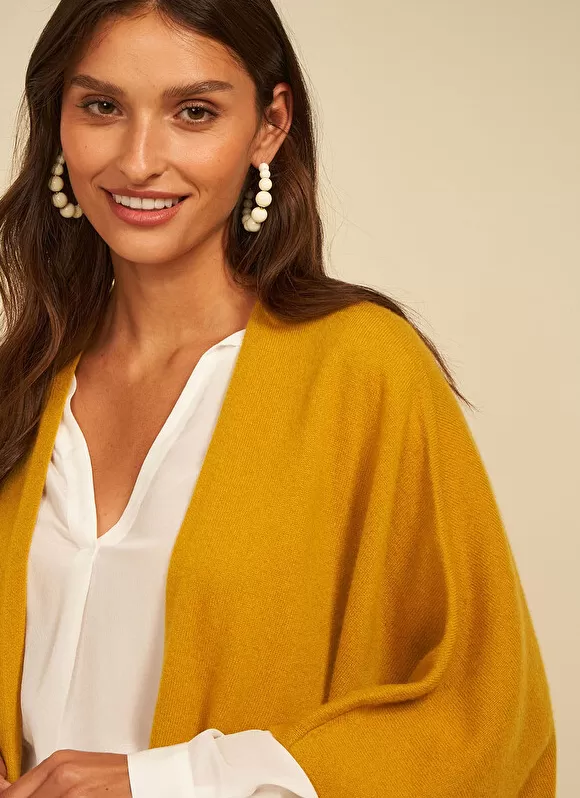 Outlet Sud Express Poncho Long Et Ouvert Pur Cachemire Safran Gwenaelle