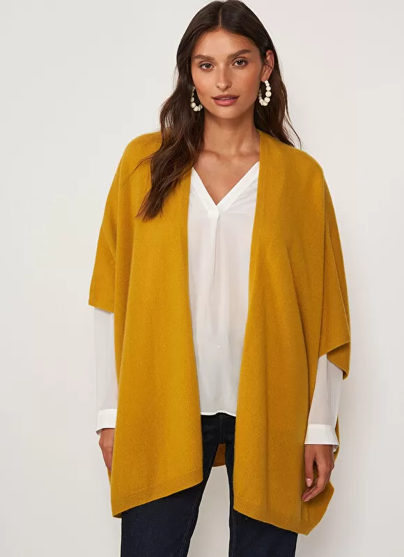 Outlet Sud Express Poncho Long Et Ouvert Pur Cachemire Safran Gwenaelle