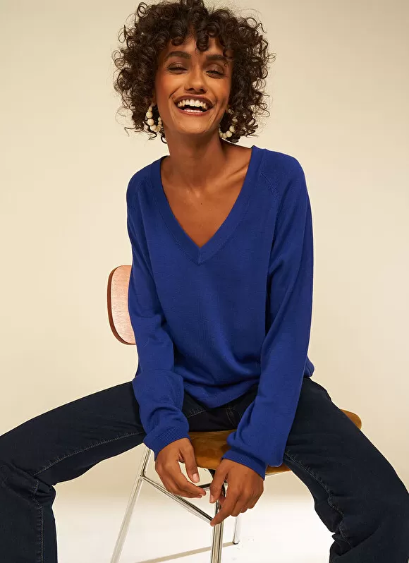 Fashion Sud Express Pull A Col V Au Tricotage Jersey Neon Madeleina