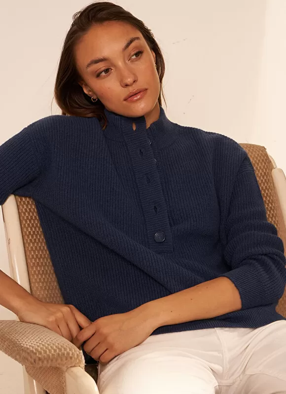 Shop Sud Express Pull A Cotes Et Col Montant Indigo Macaron