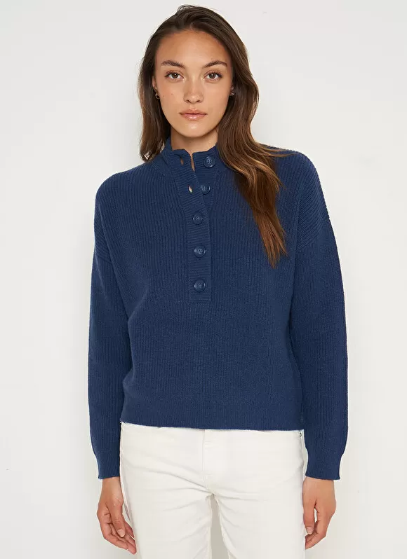 Shop Sud Express Pull A Cotes Et Col Montant Indigo Macaron
