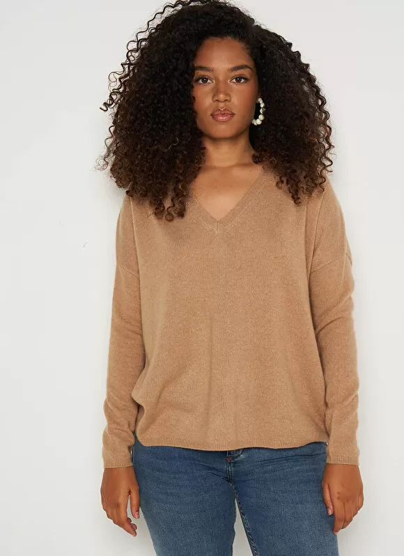 Cheap Sud Express Pull Au Volume Oversize Et A Manches Longues Pres Du Corps Camel Monjoe