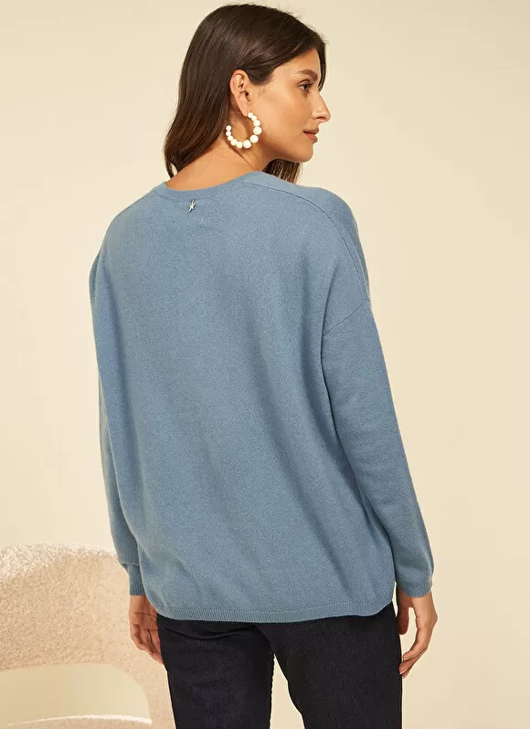 Outlet Sud Express Pull Au Volume Oversize Et A Manches Longues Pres Du Corps Denim Monjoe