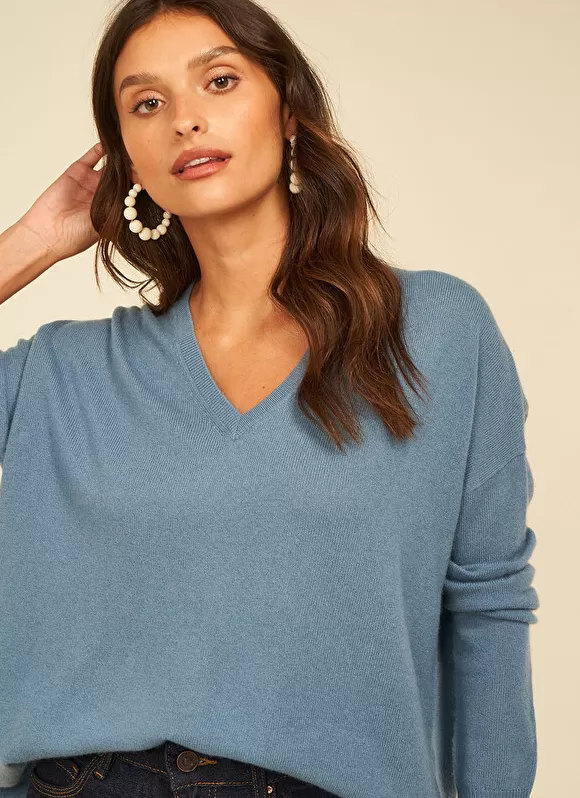 Outlet Sud Express Pull Au Volume Oversize Et A Manches Longues Pres Du Corps Denim Monjoe