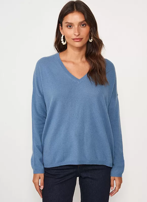 Outlet Sud Express Pull Au Volume Oversize Et A Manches Longues Pres Du Corps Denim Monjoe