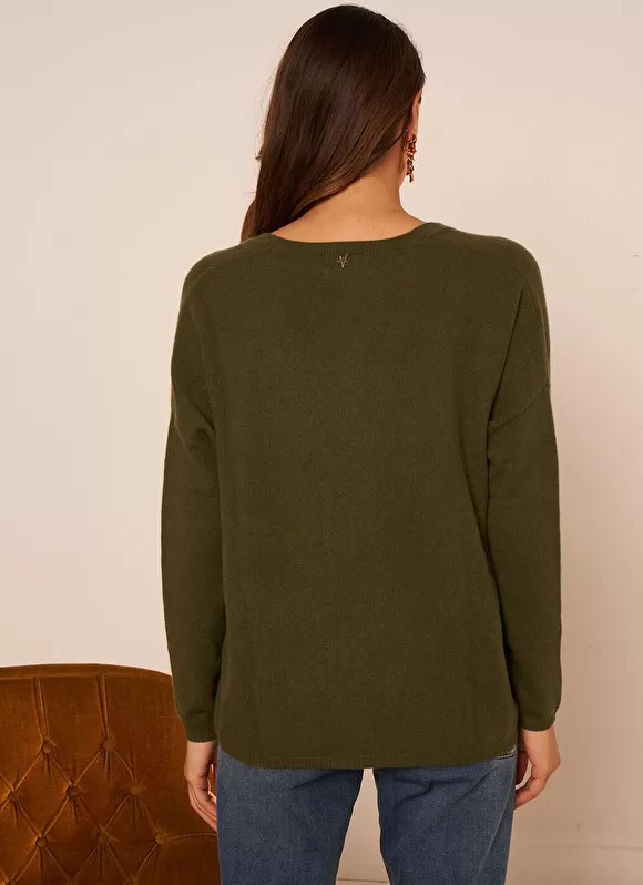 New Sud Express Pull Au Volume Oversize Et A Manches Longues Pres Du Corps Kaki Monjoe