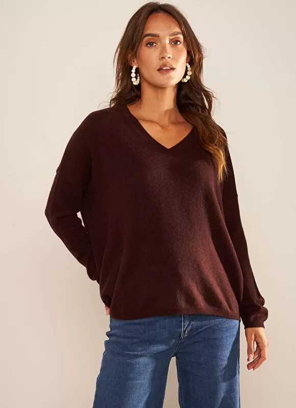 Fashion Sud Express Pull Au Volume Oversize Et A Manches Longues Pres Du Corps Marron Monjoe