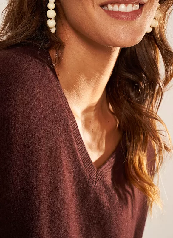 Fashion Sud Express Pull Au Volume Oversize Et A Manches Longues Pres Du Corps Marron Monjoe