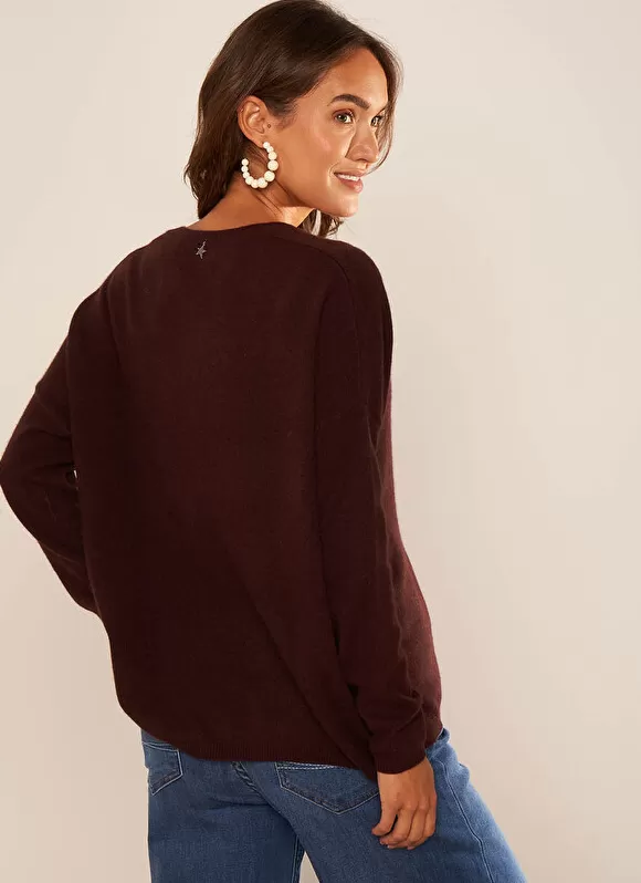 Fashion Sud Express Pull Au Volume Oversize Et A Manches Longues Pres Du Corps Marron Monjoe