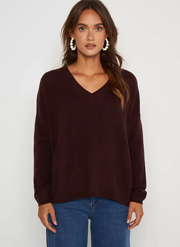 Fashion Sud Express Pull Au Volume Oversize Et A Manches Longues Pres Du Corps Marron Monjoe
