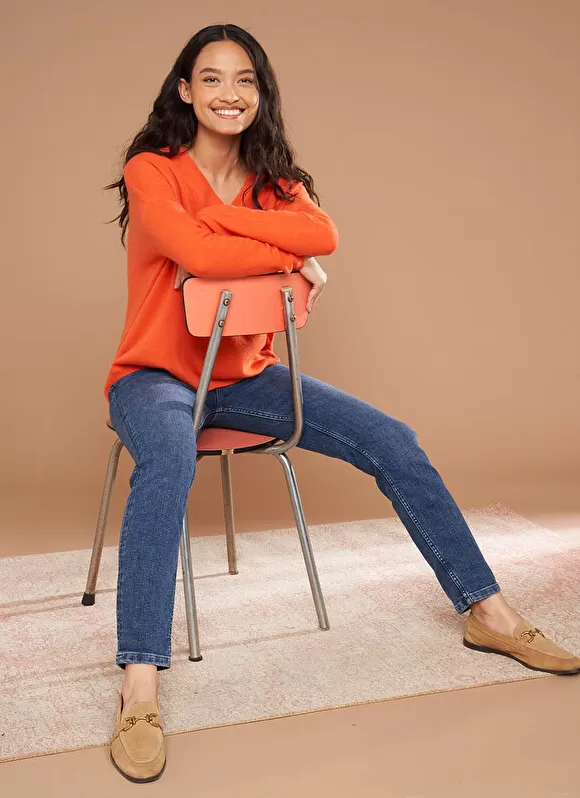 Fashion Sud Express Pull Au Volume Oversize Et A Manches Longues Pres Du Corps Orange Monjoe