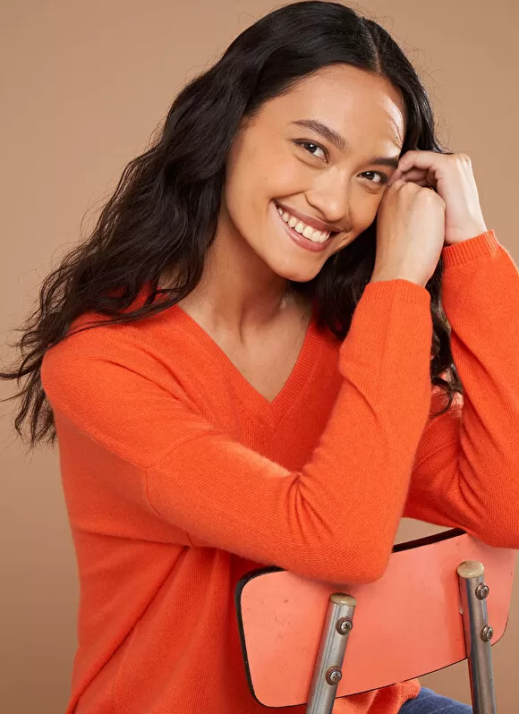 Fashion Sud Express Pull Au Volume Oversize Et A Manches Longues Pres Du Corps Orange Monjoe