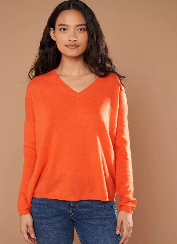 Fashion Sud Express Pull Au Volume Oversize Et A Manches Longues Pres Du Corps Orange Monjoe